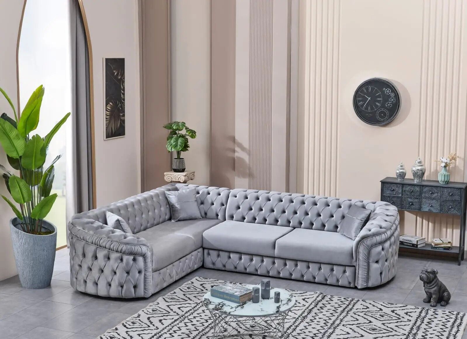 Yataklı Köşe Takımı Chesterfield Tarzı Arizona, Gümüş