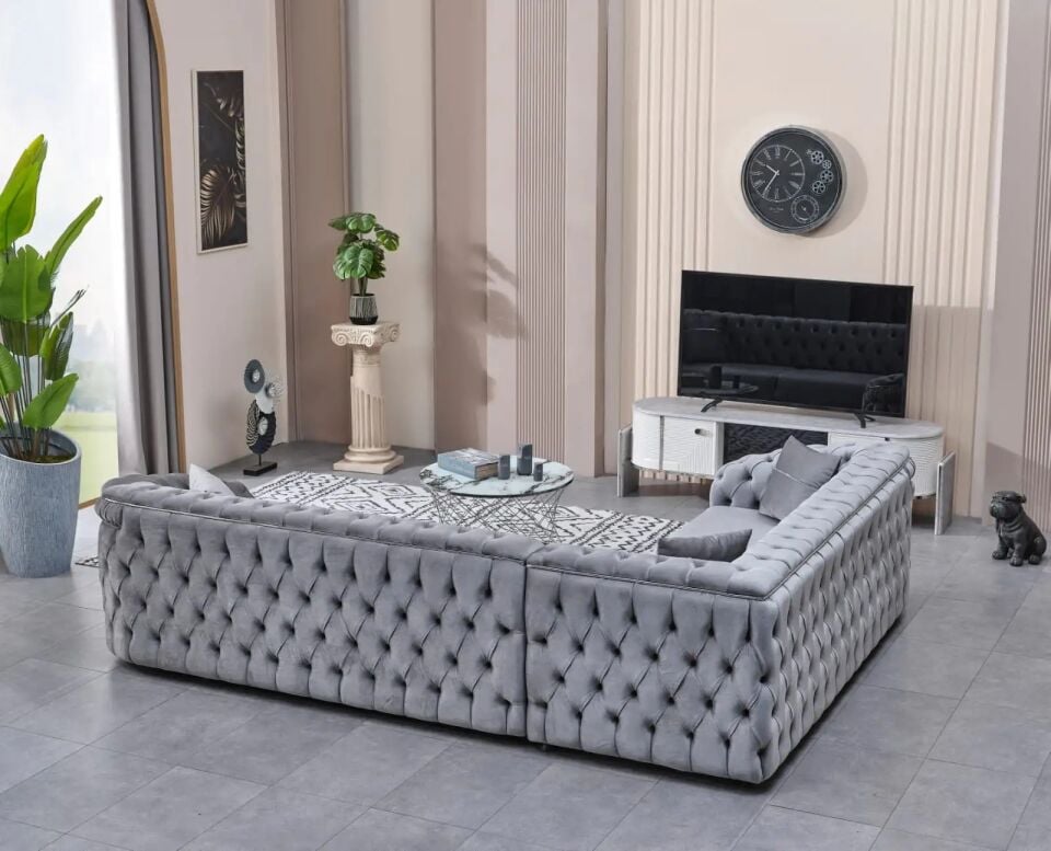 Yataklı Köşe Takımı Chesterfield Tarzı Arizona, Gümüş
