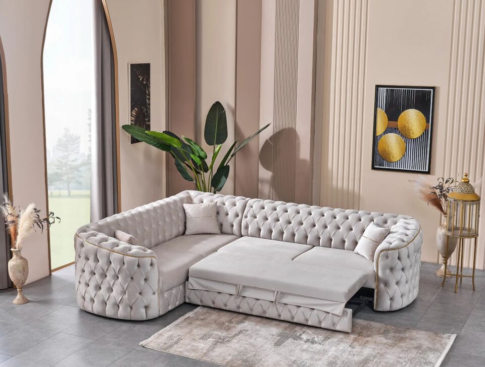 Yataklı Köşe Takımı Chesterfield Tarzı Arizona, Altın Sarısı