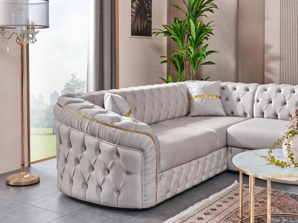 Yataklı Köşe Takımı Chesterfield Tarzı Arizona, Altın Sarısı