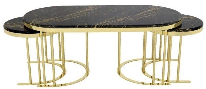 MDF/ Altın Rengi Lüks Hilton Sehpa Takımı