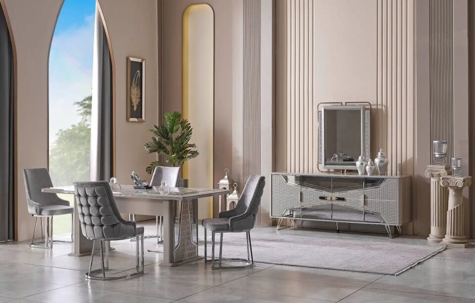 Aynalı Yemek Odası Büfesi Milano, Krom