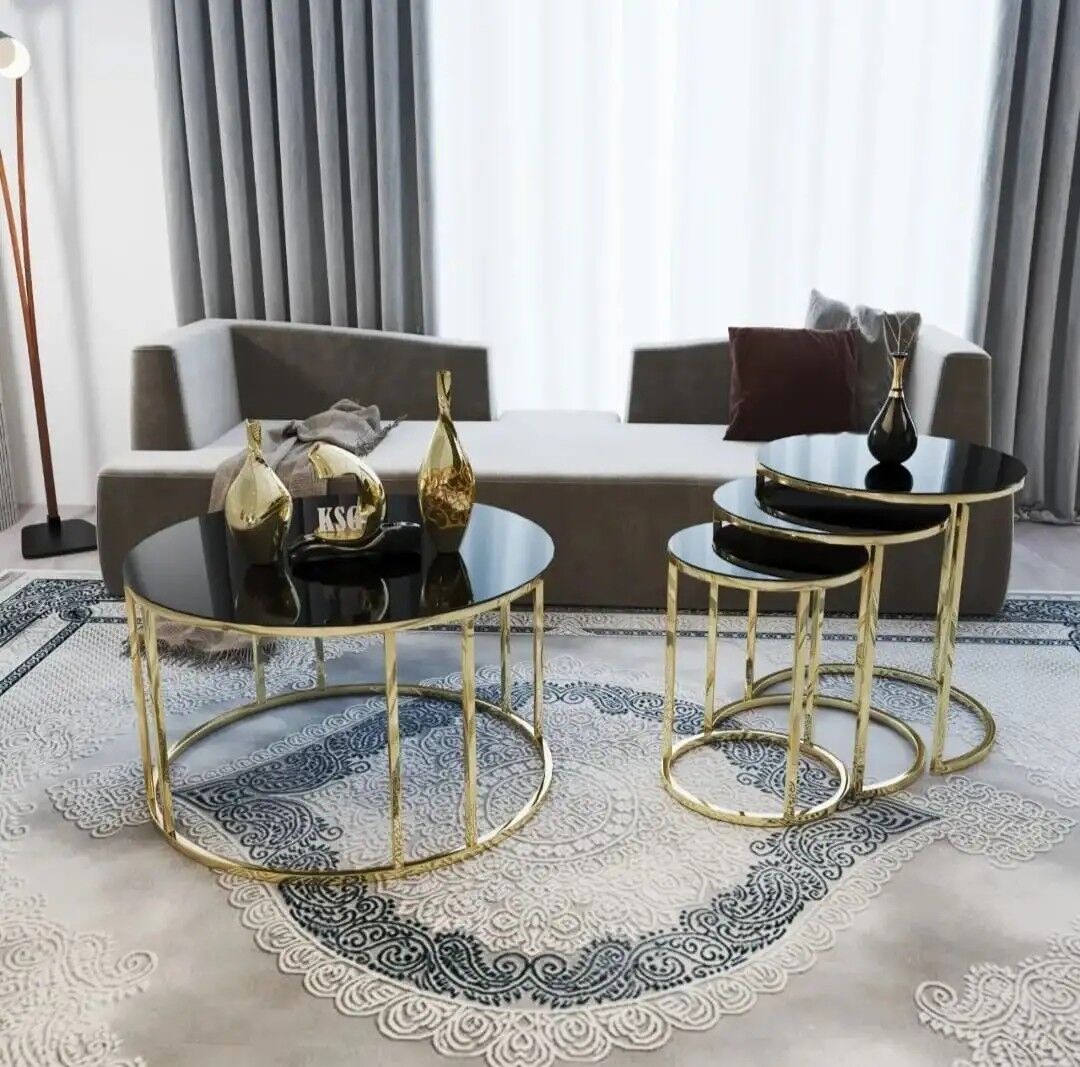 Set Orta Sehpa 4 Parçalı Laguna, siyah/gold