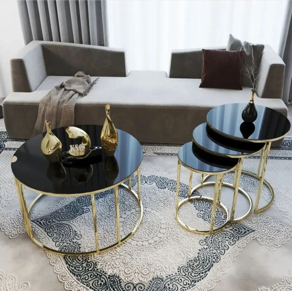 Set Orta Sehpa 4 Parçalı Laguna, siyah/gold