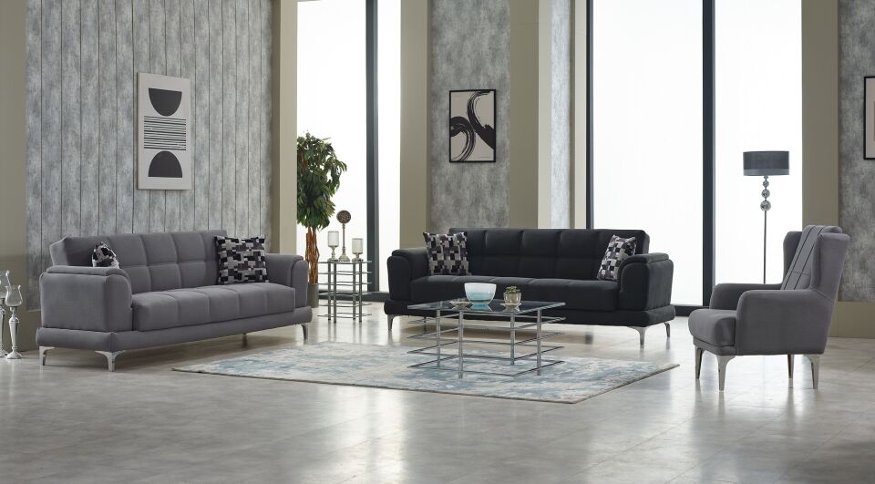 Yataklı Kanepe ve Berjer Takımı Berlin 3+1+1, Gri