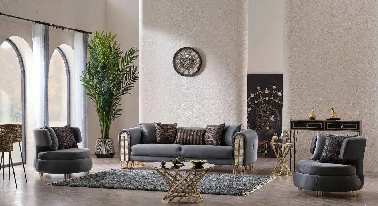Set kanepe ve sabit berjerler gri, Kapadokya 3+1+1