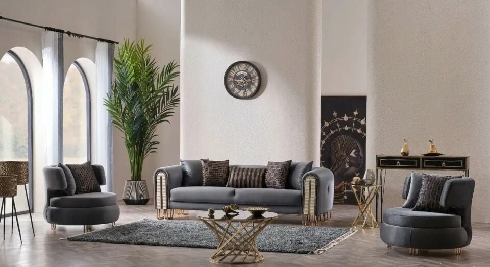 Set kanepe ve sabit berjerler gri, Kapadokya 3+1+1