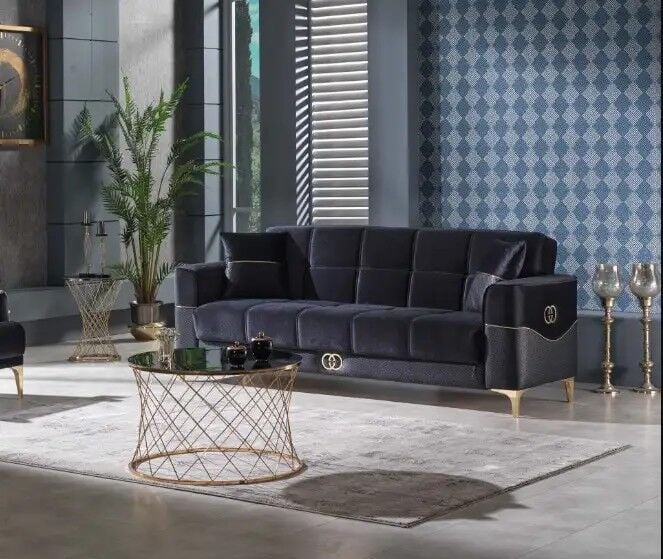 Yataklı 3 Kişilik Depo Bölmeli Kanepe Clara, siyah