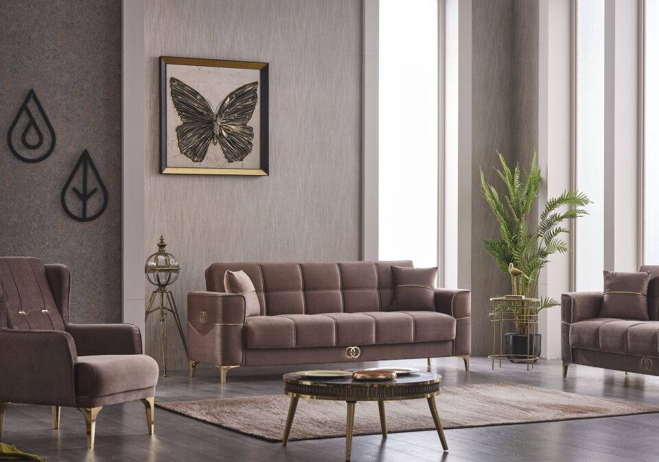 Set Yataklı Kanepe ve Berjerler Clara 3+1+1, Krem