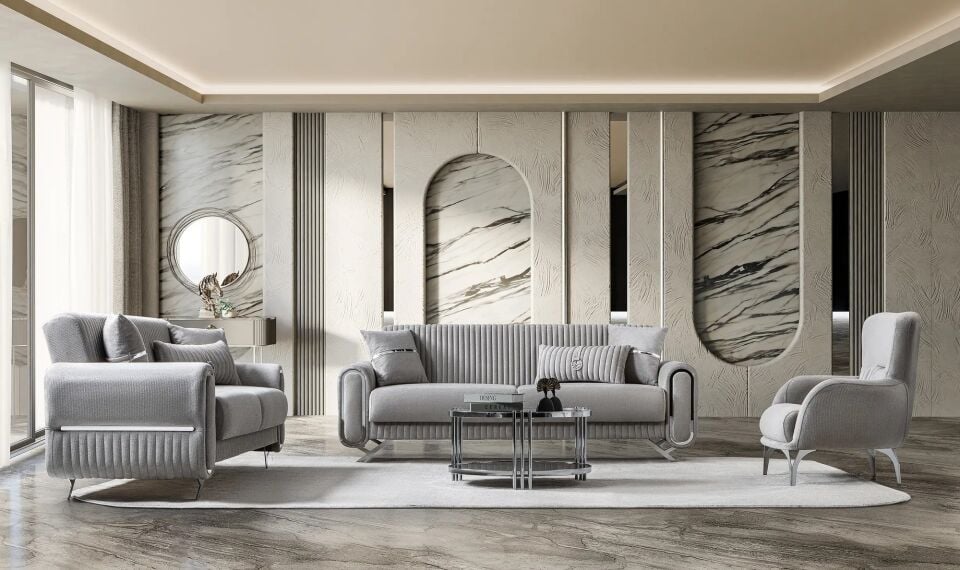 Yataklı Kanepe ve Berjer Takımı Royal 3+1+1, Krom