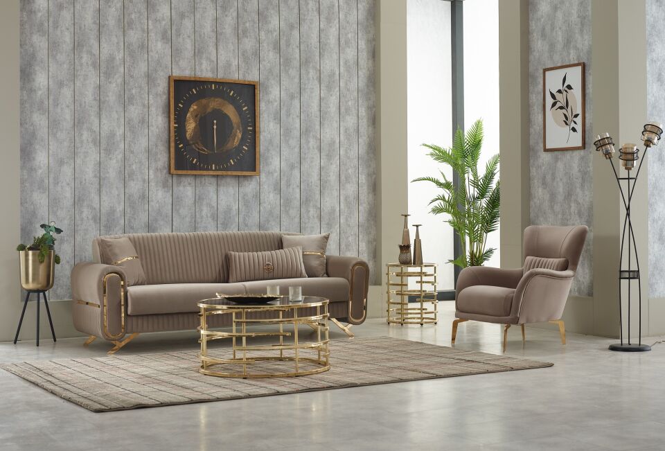 Yataklı Kanepe ve Berjer Takımı Royal 3+1+1, Krom