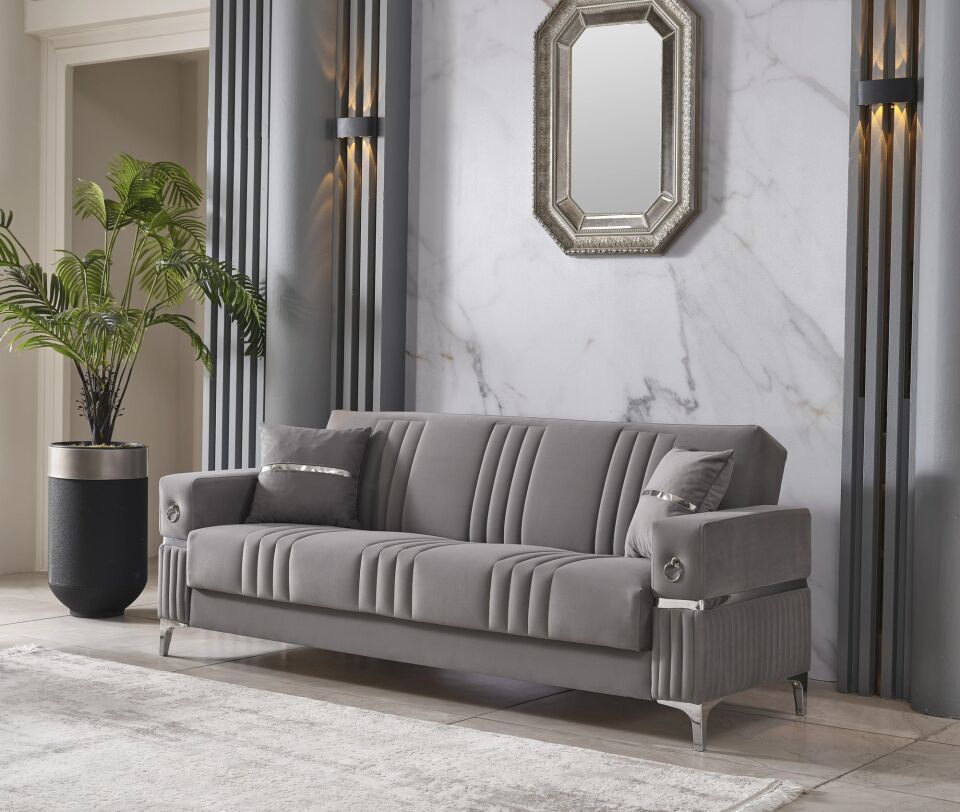 Set yataklı kanepe ve yarı yataklı berjerler Tilda 3+1+1, gri
