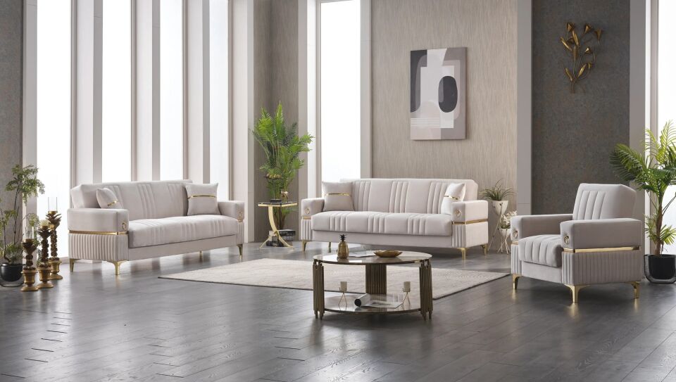 Set yataklı kanepe ve yarı yataklı berjerler Tilda 3+1+1, gri