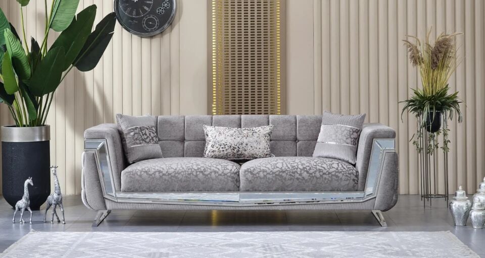 Yataklı Kanepe 3 Kişilik Chesterfield Tarzı Milano, Krom