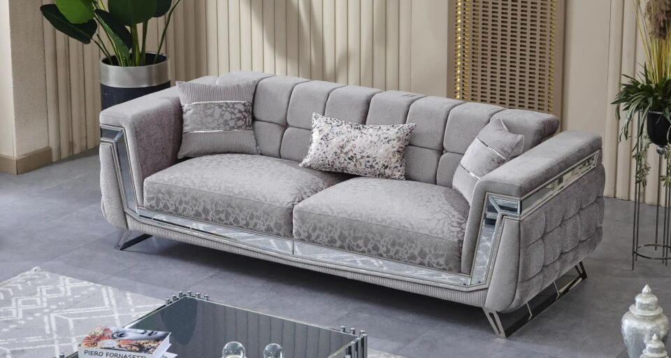 Yataklı Kanepe 3 Kişilik Chesterfield Tarzı Milano, Krom