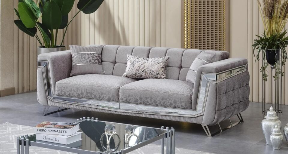 Yataklı Kanepe 3 Kişilik Chesterfield Tarzı Milano, Krom