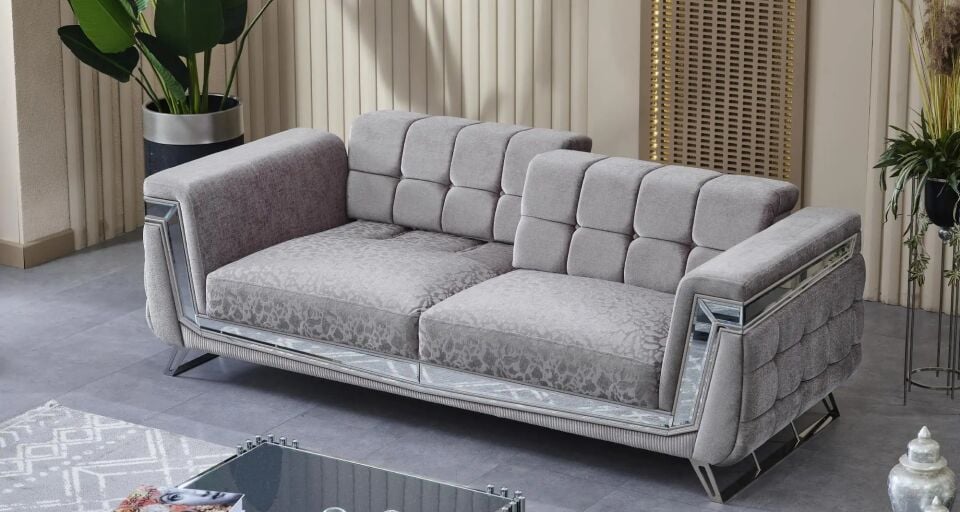 Yataklı Kanepe 3 Kişilik Chesterfield Tarzı Milano, Krom
