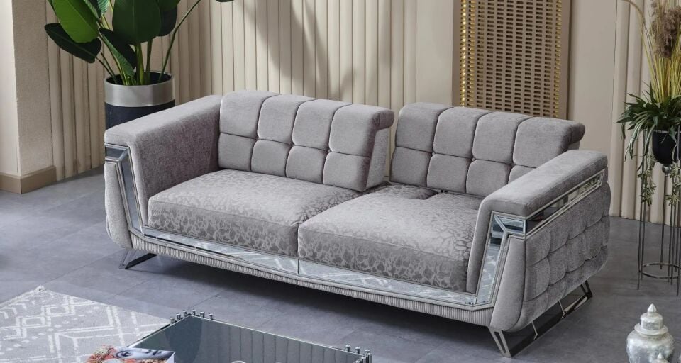 Yataklı Kanepe 3 Kişilik Chesterfield Tarzı Milano, Krom