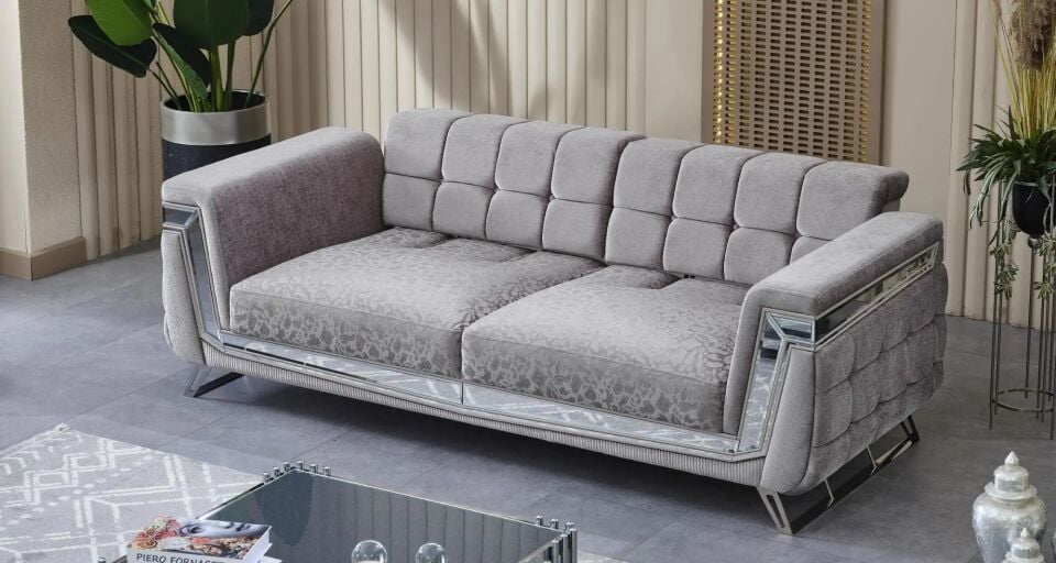 Yataklı Kanepe 3 Kişilik Chesterfield Tarzı Milano, Krom