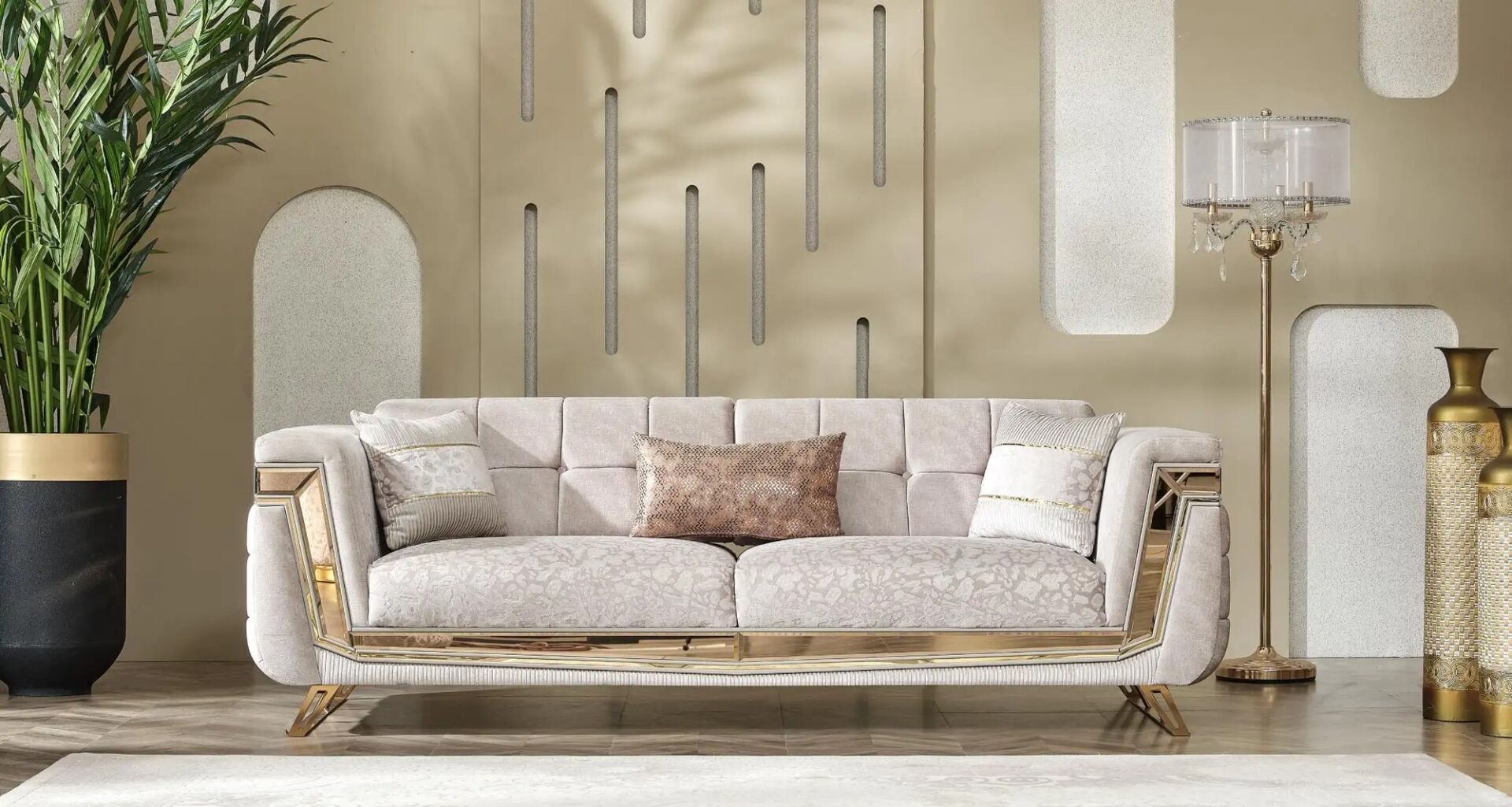 Yataklı Kanepe 3 Kişilik Chesterfield Tarzı Milano, Gold
