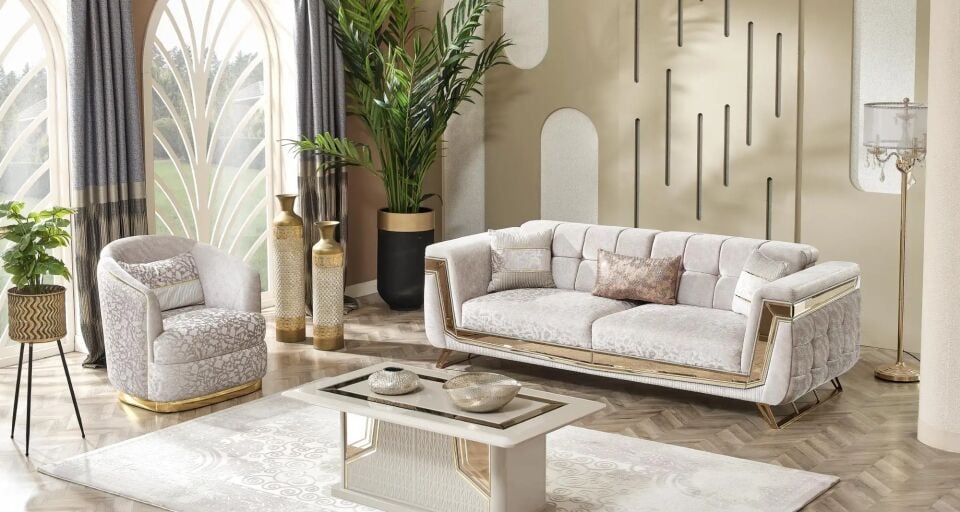 Yataklı Kanepe 3 Kişilik Chesterfield Tarzı Milano, Gold