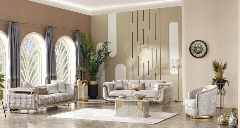 Kanepe 3 Kişilik Chesterfield Stili Milano, Gold