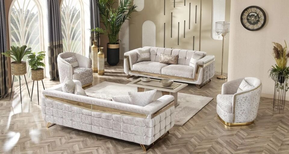 Kanepe 3 Kişilik Chesterfield Stili Milano, Gold
