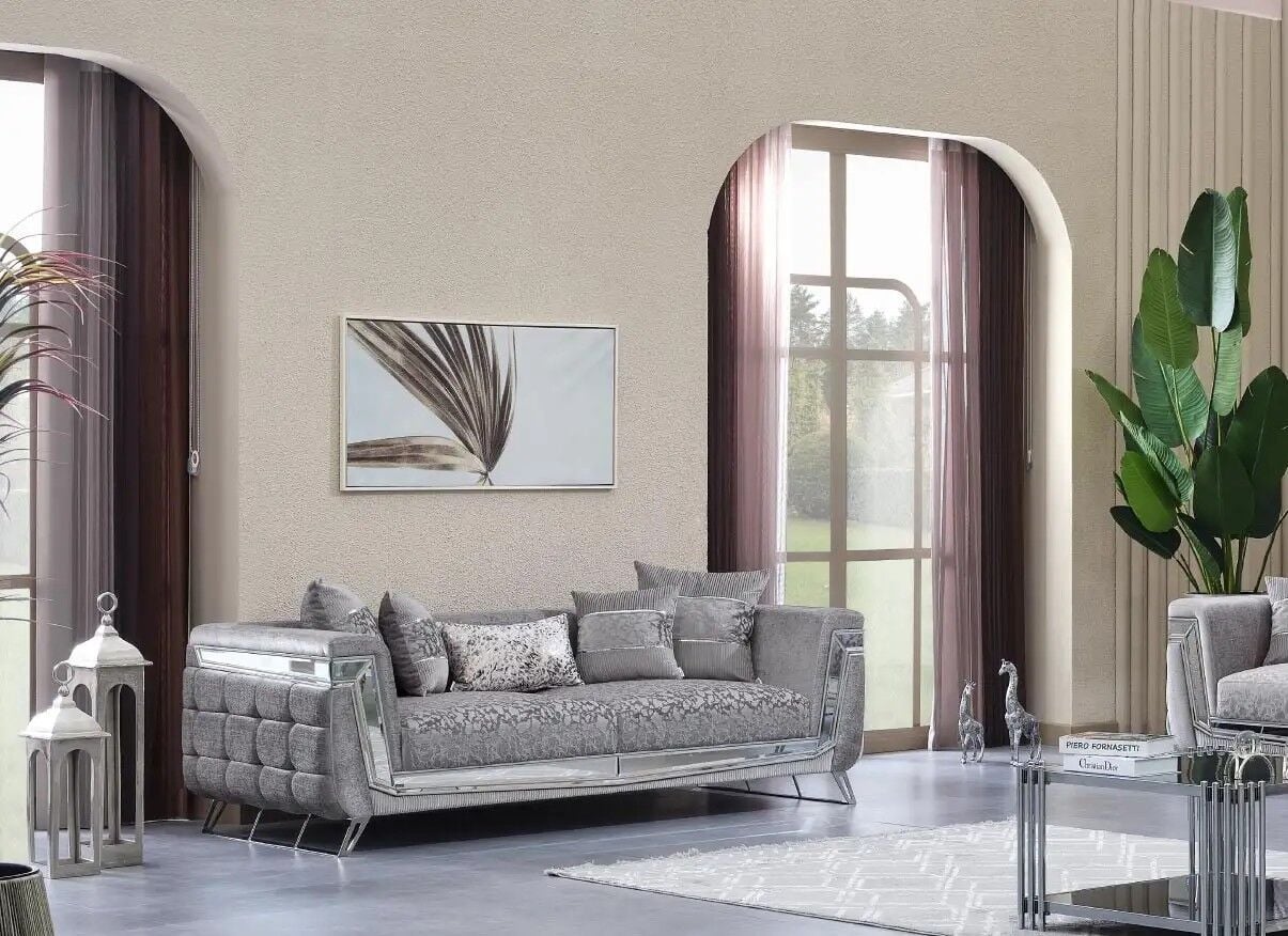 Krom Detaylı 3 Kişilik Chesterfield Stil Kanepe Milano