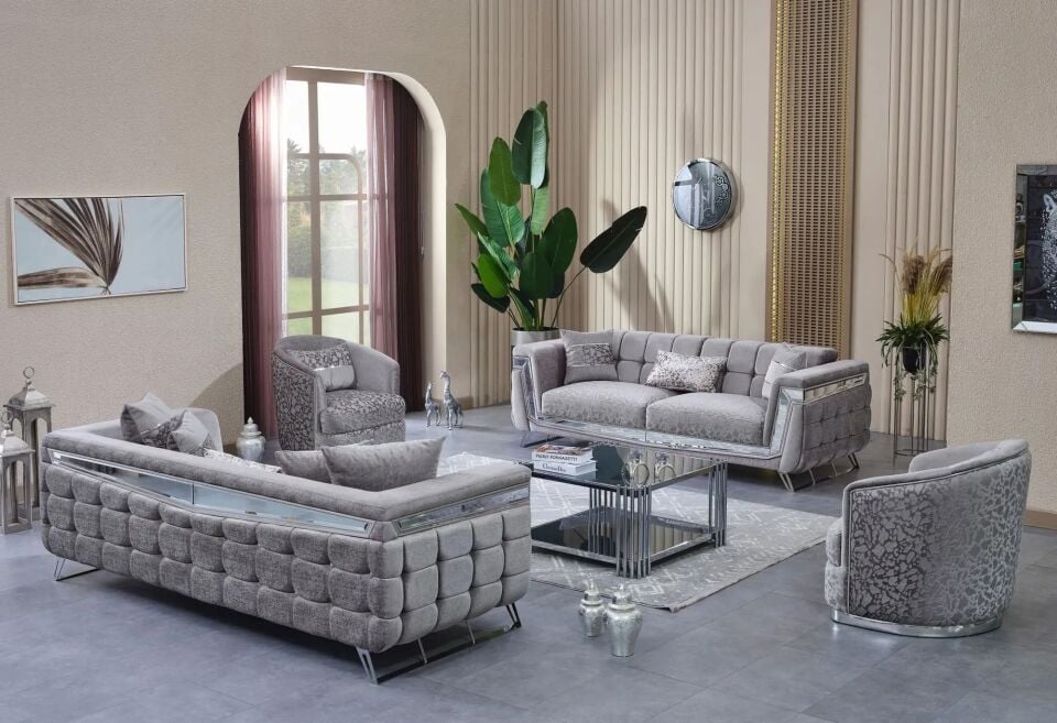 Krom Detaylı 3 Kişilik Chesterfield Stil Kanepe Milano