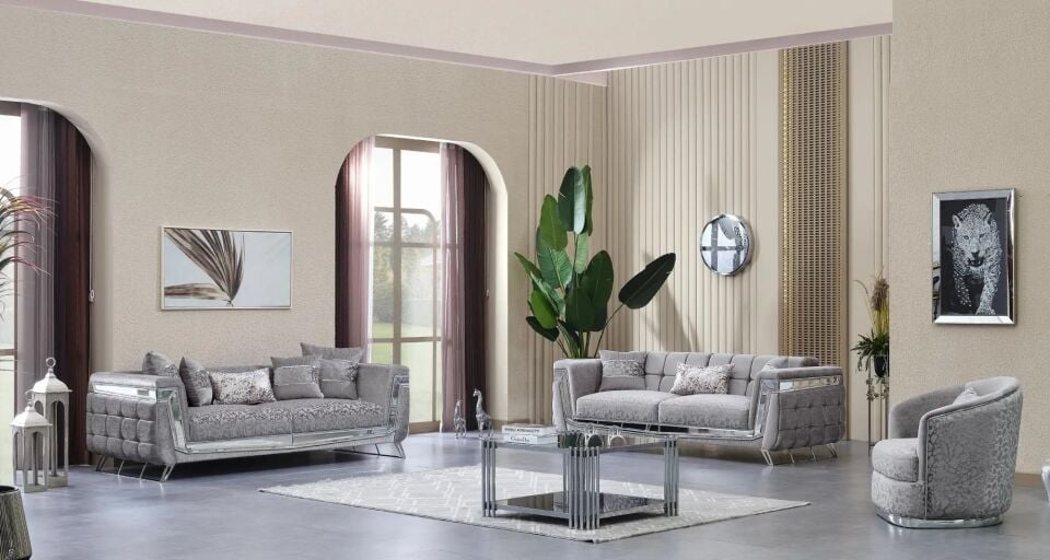 Krom Detaylı 3 Kişilik Chesterfield Stil Kanepe Milano