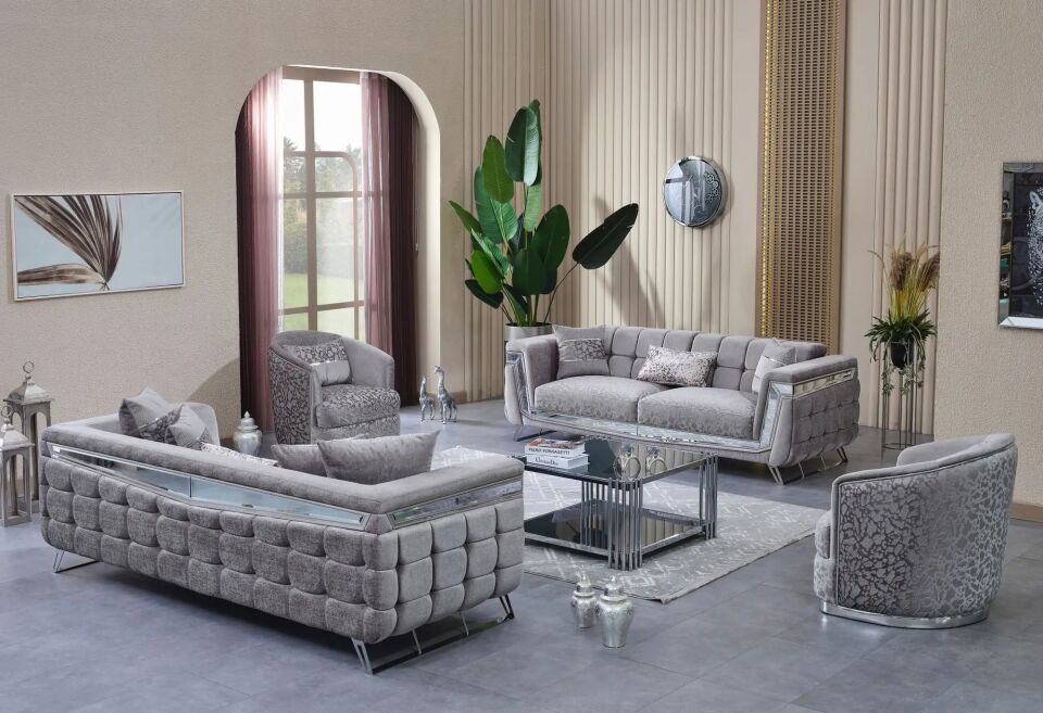 Set Kanepe ve Sabit Berjerler Lux Milano 3+1+1, Krom