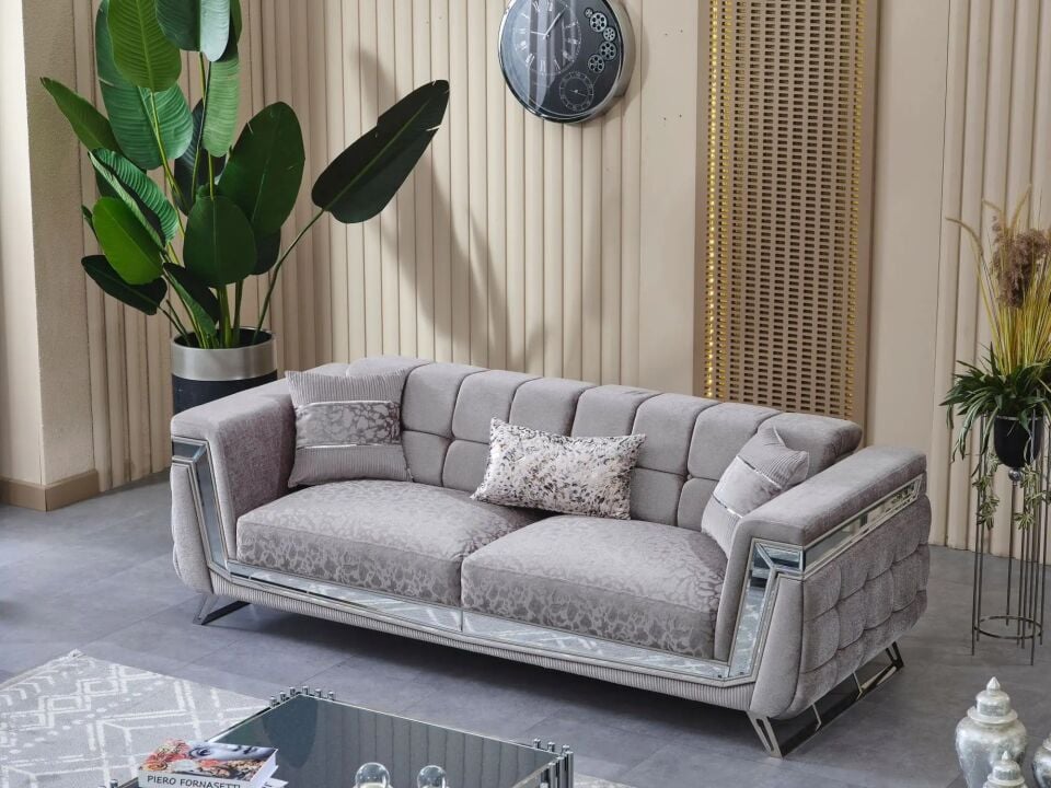 Set Kanepe ve Sabit Berjerler Lux Milano 3+1+1, Krom