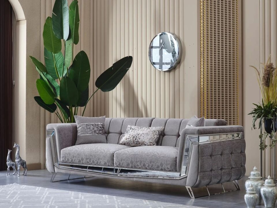 Set Kanepe ve Sabit Berjerler Lux Milano 3+1+1, Krom