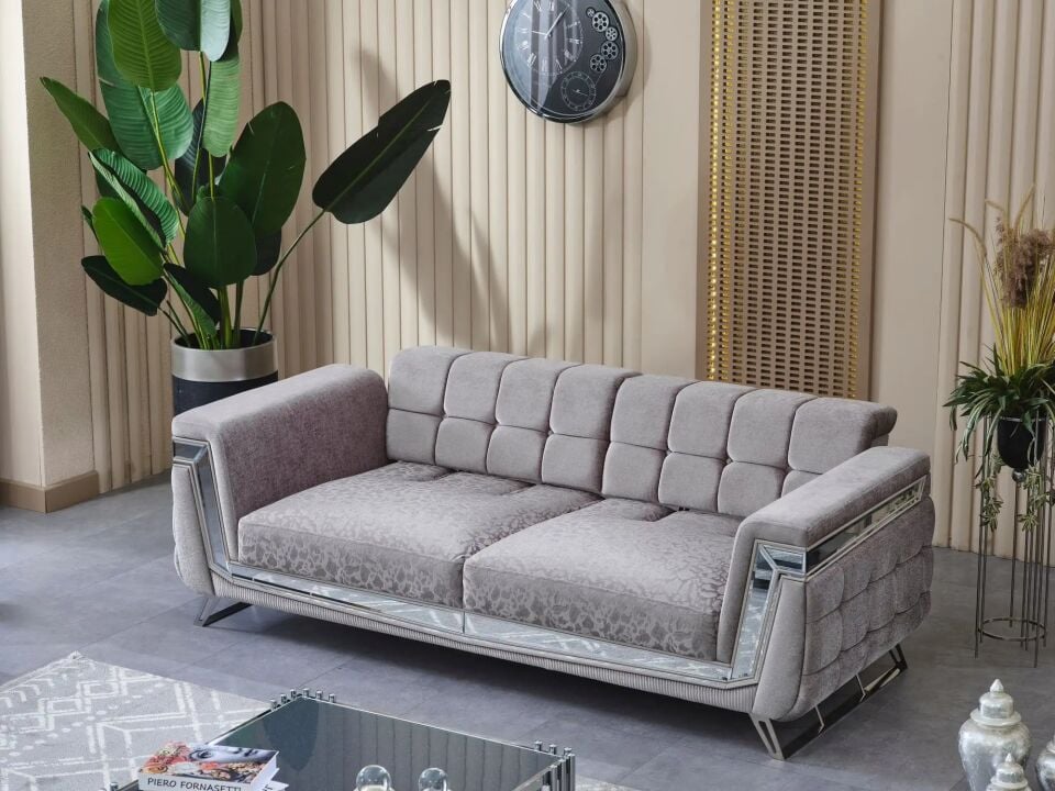 Set Yataklı Kanepe ve Sabit Berjerler Lüks Milano 3+1+1, Krom