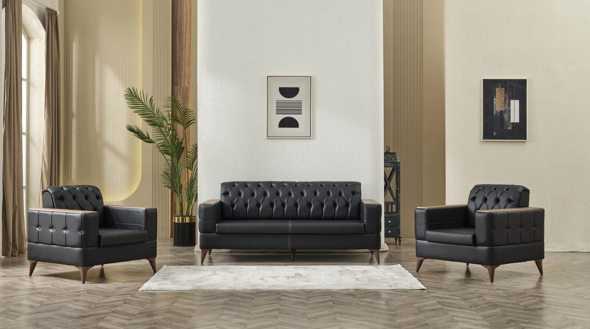 Kanepe Takımı ve Sabit Berjerler Panama Chesterfield 3+1+1