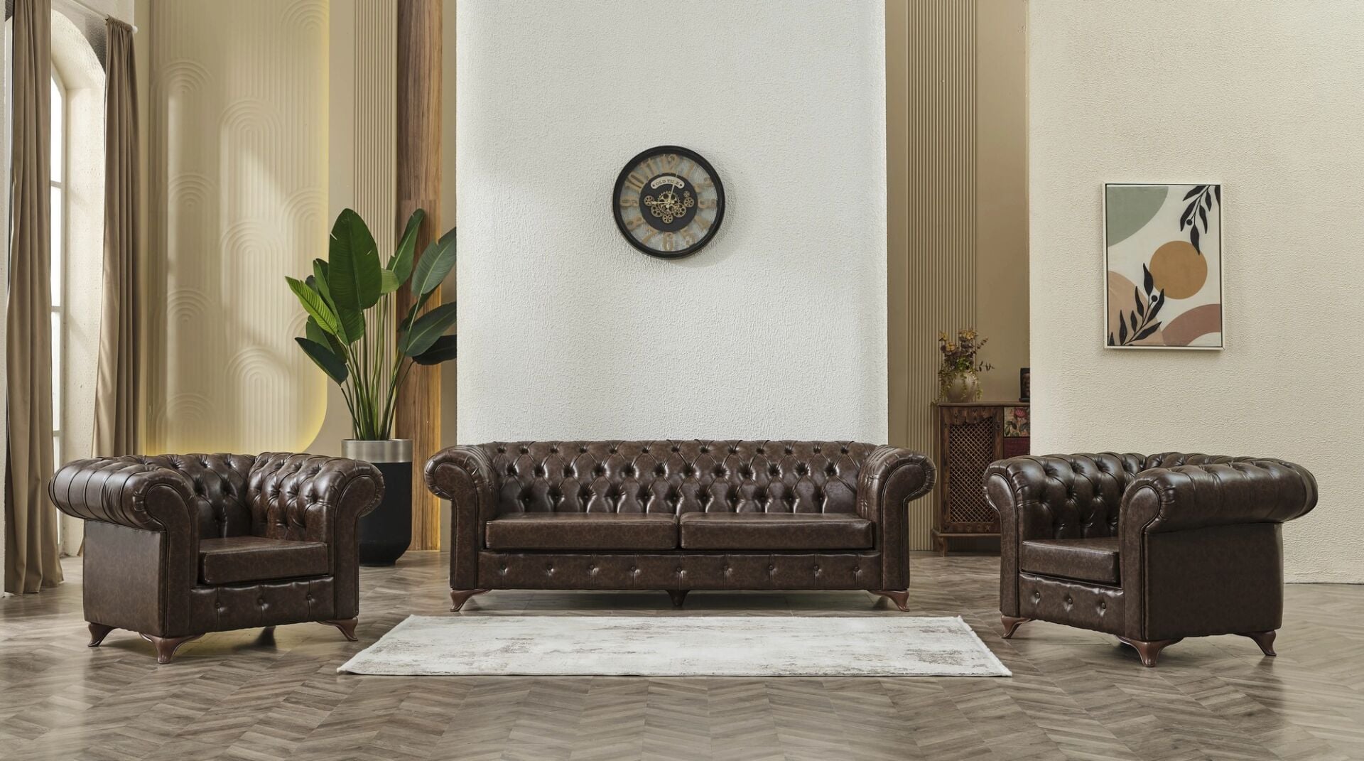 Set Kanepe ve Sabit Berjerler Oxford Chesterfield 3+1+1