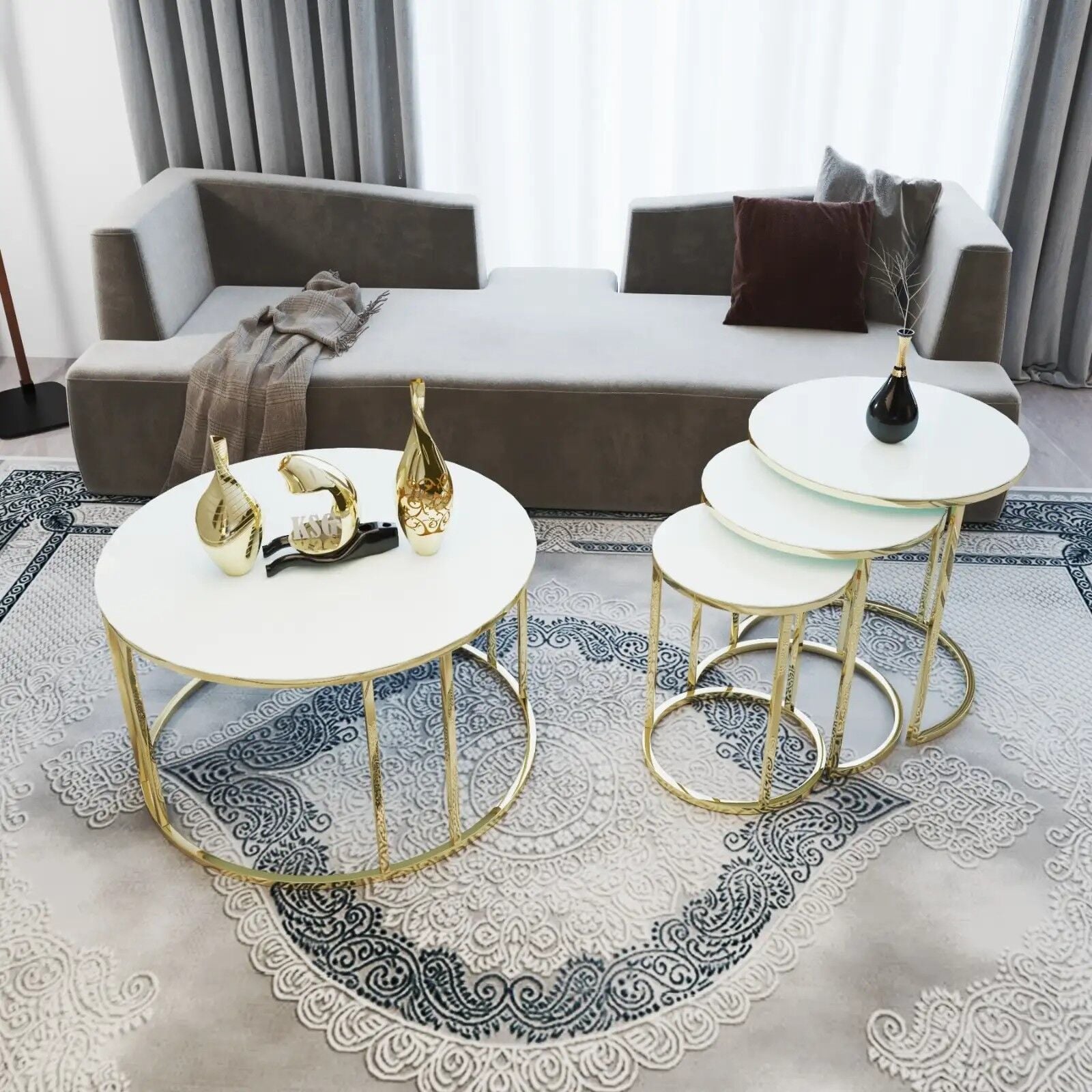 Set Orta Sehpa 4 Parçalı Laguna, Beyaz/Gold