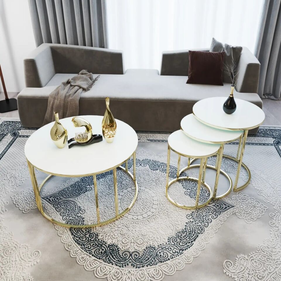 Set Orta Sehpa 4 Parçalı Laguna, Beyaz/Gold