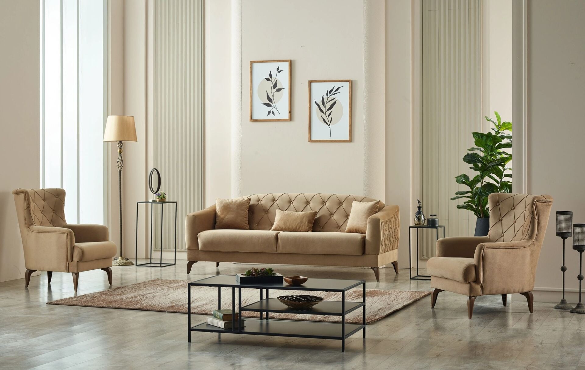 Set yataklı kanepe ve berjerler Candy 3+1+1, kahverengi