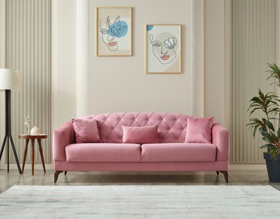 Set yataklı kanepe ve berjerler Candy 3+1+1, pembe