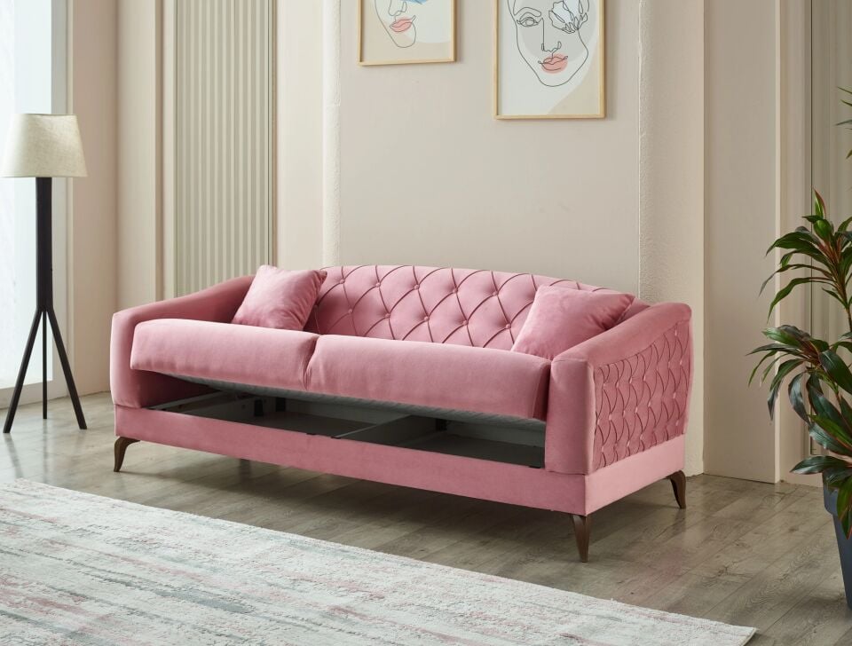 Set yataklı kanepe ve berjerler Candy 3+1+1, pembe