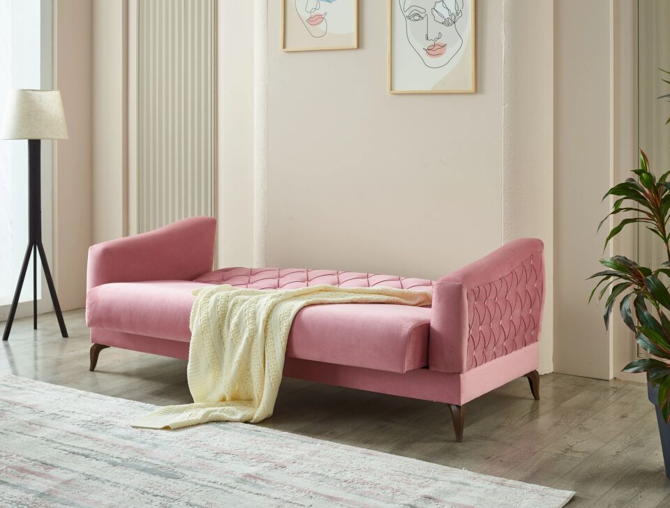 Set yataklı kanepe ve berjerler Candy 3+1+1, pembe