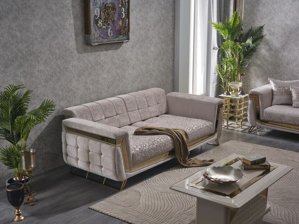 Set Lüks Milano 3+1+1 Sabit Kanepe ve Sabit Berjerler, Gold