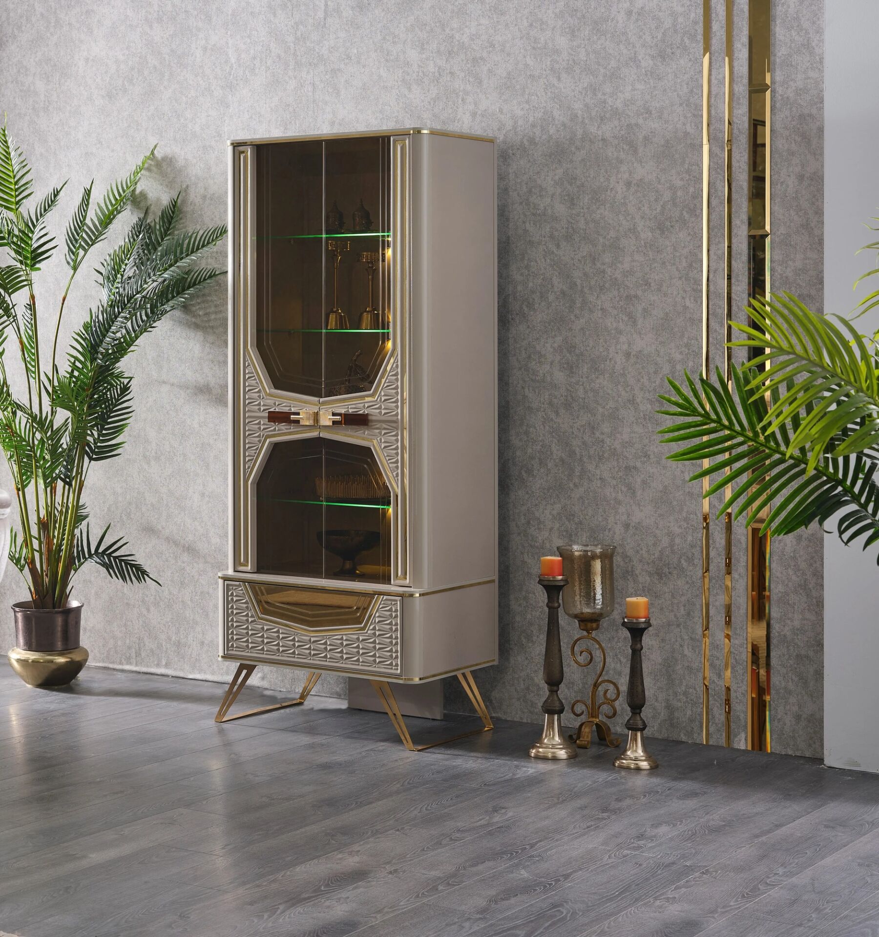 Yemek Odası Vitrini Milano, Gold