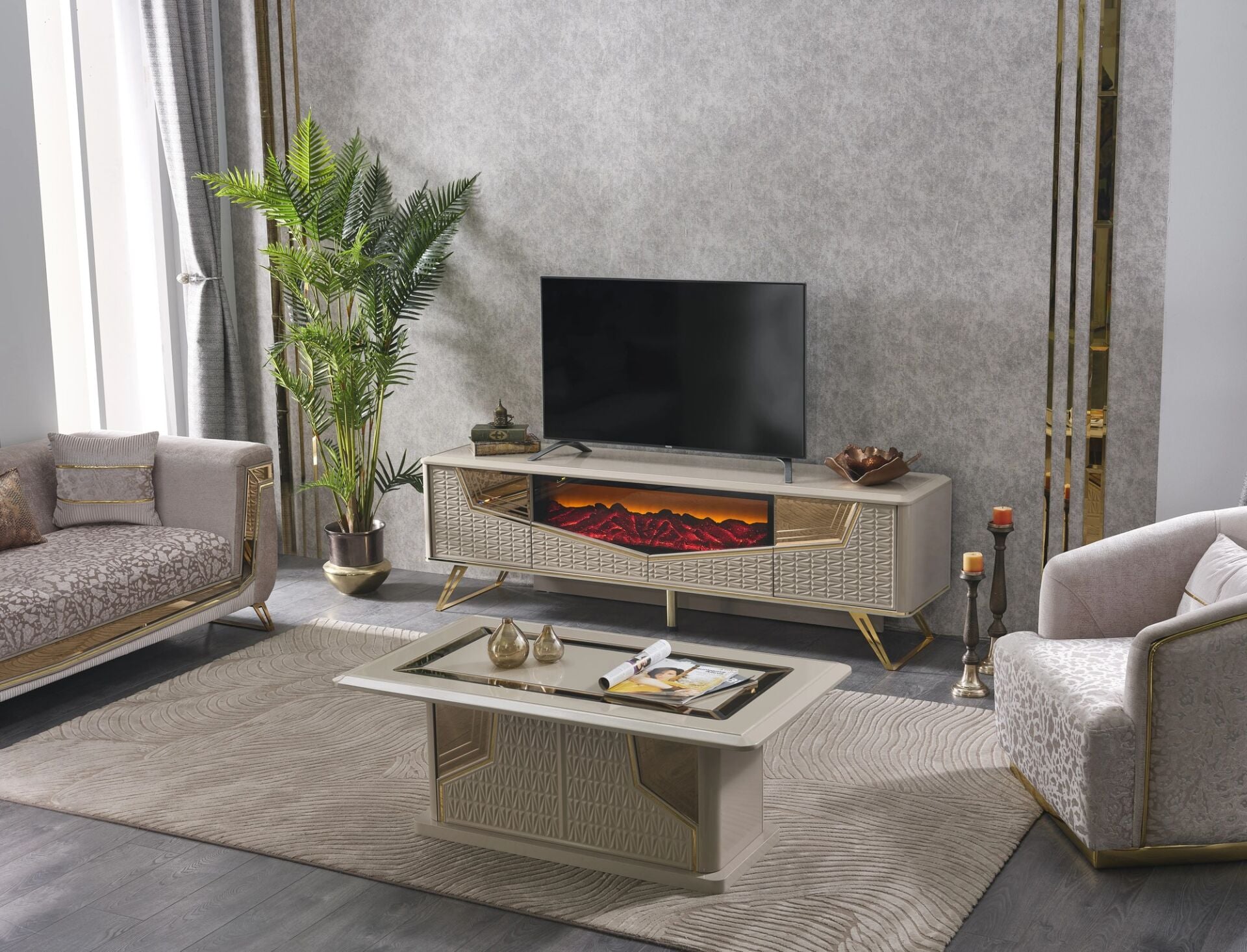 TV Ünitesi Şömineli Milano, gold