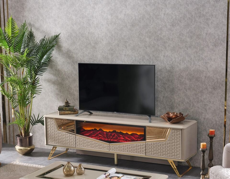 TV Ünitesi Şömineli Milano, gold