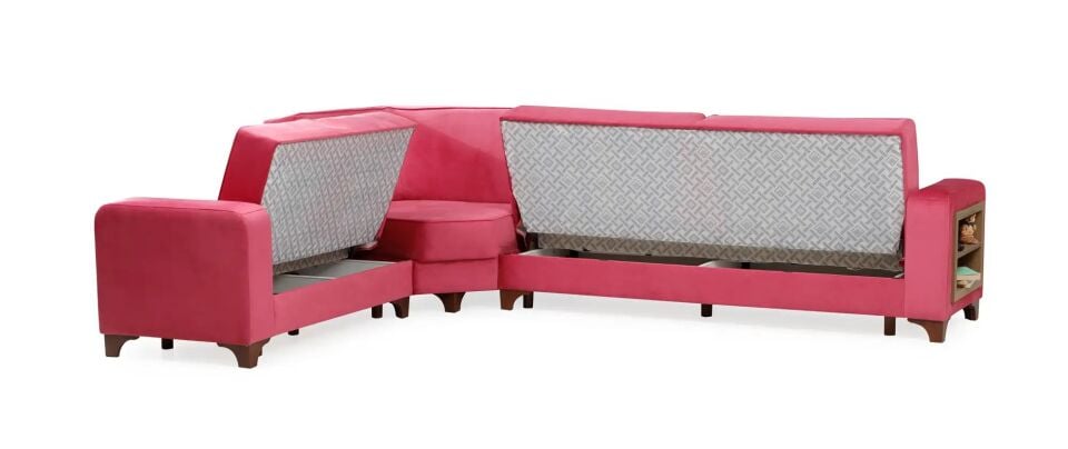 Yataklı Köşe Takımı Depo Bölmeli, Değiştirilebilir Teos, Pembe