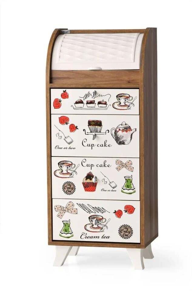 Çok Fonksiyonlu Mutfak Dolabı Lucas, Ceviz-Latte, Retro, 031