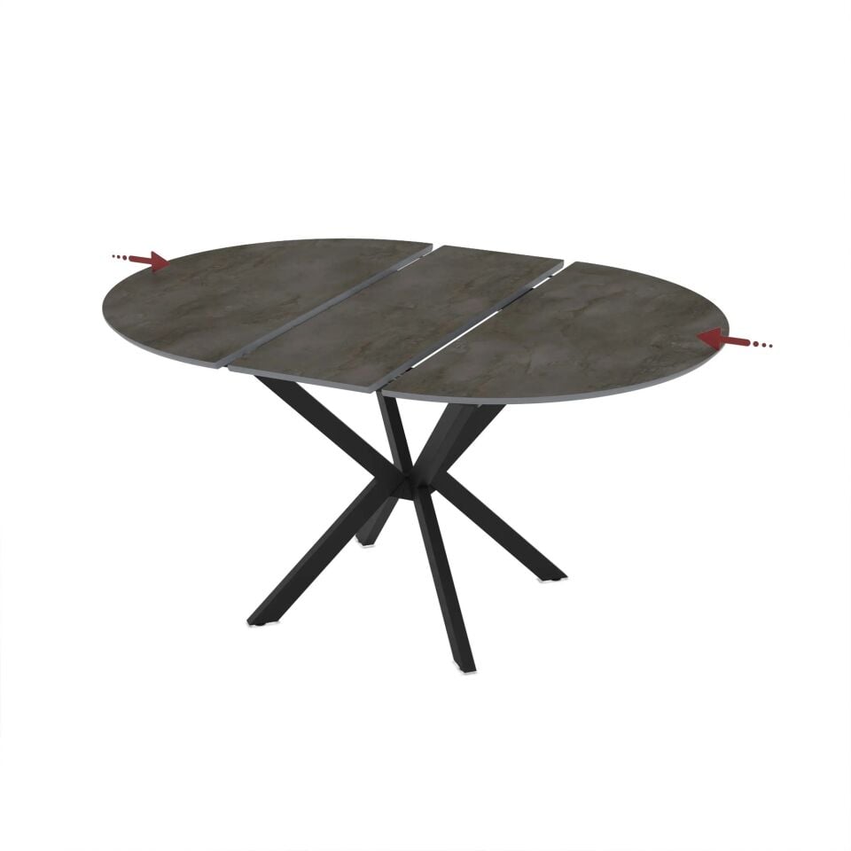 Gri Mermer Desenli Yuvarlak Genişletilebilir Mutfak/Oturma Odası Masası 110*110 cm, Dia