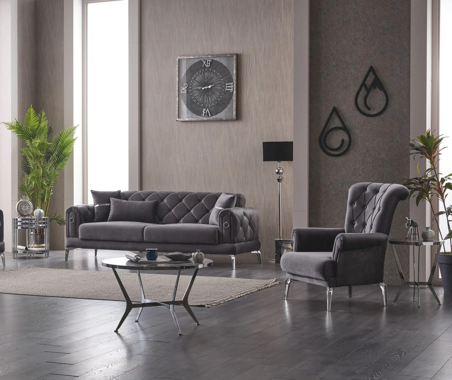 Yataklı Kanepe ve Berjer Takımı Elitra 3+1+1, Gri